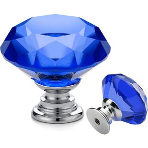 Ravinte 25 Pack Blue Crystal Knobs for Dresser Drawers - 30 mm Glass Cabinet Diamond Shaped Knobs with Silver Base