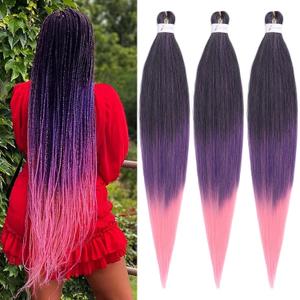 Pre-Stretched Braiding Hair, Ready to Use Synthetic Extensions for Easy Box Braids & Protective Styles, Tangle-Free Soft Texture, 3 Pack (95g/Bundle) 30 Inch - Ombre Purple & Pink Color (Also in More)