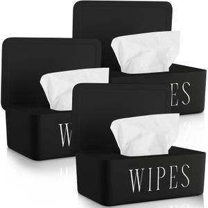 3 Pack Baby Wipes Dispenser Holder Wipe Container for Bathroom with Lid Toilet Tissue Paper Storage Refillable Box for Home Office Cars(Small,Black)