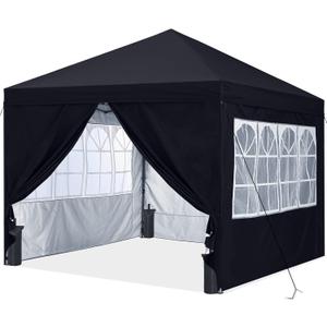 ABCCANOPY 10X10 Pop Up Canopy Tent Enclosed Instant Canopy Shelter with Zipped Side Wall Church Window, Bonus 4 Weights Bags (Black)