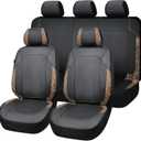 Flying Banner Synthetic Leather car seat Covers Full Set Front and Rear Bench Fashion Easy Installation Cup Holder Free (Black & Leopard Print, LowBucket - Full Set)