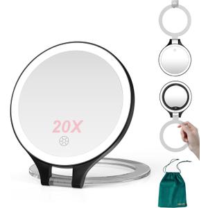 Mocado Travel Makeup Mirror with Light, 1X/20X Magnifying Mirror with Light, Double Sides Travel Mirror with 3 Color Light, Dimmable Touch, 1500mAh Rechargeable Lighted Makeup Mirror(Black)