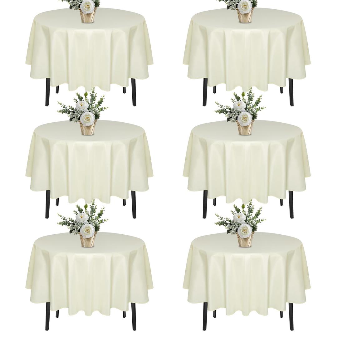 10 Pack 90 In Round Light Beige Tablecloths - Reusable Polyester Table Covers Protect from Spills (Not Waterproof) for Weddings, Banquets, Parties Ships Folded, Wrinkles Likely, Steam Before Use