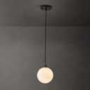 1-Light Globe Chandelier, Modern Gold Pendant Lights, Smoke Grey Globe Hanging Light Fixture for Kitchen Island, Bedroom, Bedside, Living Room, Dining Room, Hallway, MAX 59 in Height (Black with Milk White Lampshade)