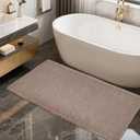 ZALL Tan Waffle Bath Mat,Super Absorbent Non Slip Bathroom Rug,Brown 24x48inch,Machine Washable Ultra Soft Floor Mats