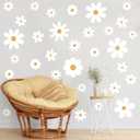 TaoBary 12 Sheet Daisy Wall Sticker Decal Removable Cute Daisy Bedroom Room Decor Flower Wall Sticker Pink White Flower Decal Wallpaper Peel and Stick for Nursery Home(White, Yellow,Classic Style)