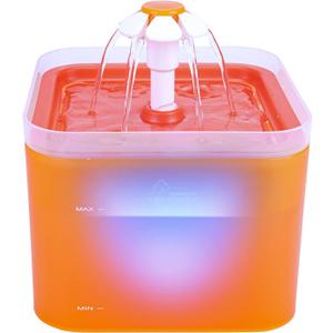 Cat Water Fountain, 67oz/2L Automatic Cat Drinking Fountain, Pet Water Dispenser with LED Light and Filter for Cats and Small Dogs (Orange)