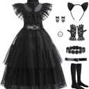 Black Costume Dress Kids Girls Black Cosplay Halloween Party Dress Up Gothic Costume with Accessories