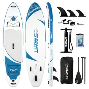 Durable Inflatable Paddle Board for Men –Swayit Heavy-Duty Blow Up SUP with Paddle, Pump, Leash & Bag, Stable Stand Up Paddle Board for Adults & Teens (Bear Claw Blue)