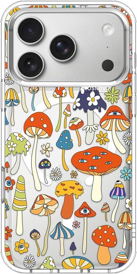 MOSNOVO for iPhone 17 Pro Case | Compatible with Magsafe | Military Grade 6.6ft Drop Tested | Camera Control | Clear with Mushroom Art Design