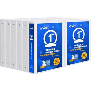 3 Ring Binder 1 Inch, ViVin Sturdy 1"-Round Ring Binder with 2 Interior Pockets, Clear View Cover, PVC-Free, Fits 200 Sheets of 8.5'' x 11'' Paper, Office Home School (12 Pack, White)