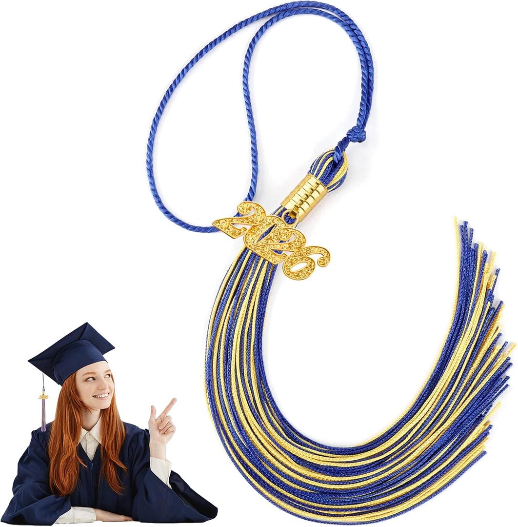 2026 Graduation Tassel, Blue and Gold Tassel for Cap Decorations for Graduation with 2026 Gold Charm, Tassels for Grad Cap Decorations Gifts, Class of 2026 Tassels Gifts Grad Decoration