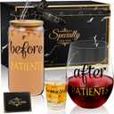 Before After Because Patients Gift Set 16 Oz Can Glass 18 oz Stemless Wine Glass and 2 oz Shot Cup Funny Gifts for Dentist Doctors Nurses Day Graduation (Black)