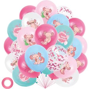 Axolotl Balloons Happy Birthday Decorations - 55Pcs Pink Cute Cartoon Axolotl Theme 12 Inch Latex Balloon, Animal Decor for Girls Birthday Party