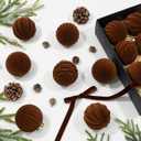 12 Pcs 3.15 Inch Velvet Christmas Tree Ornaments BulkFlocked Christmas Balls Plastic Shatterproof Xmas Hanging Ornaments Decorations Set for Tree Garland Wreath (Brown)