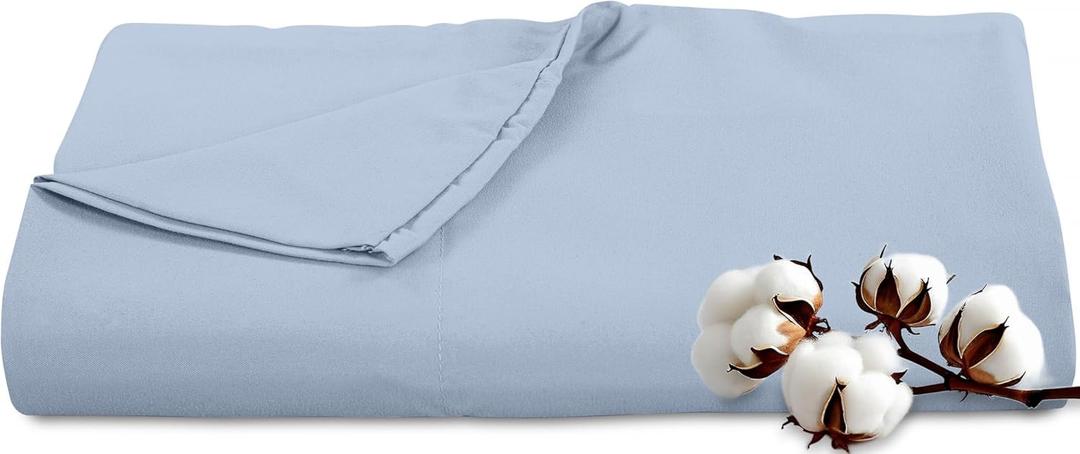 Royale Linens 300 Thread Count 100% Long Staple Combed Cotton Flat Sheet - Super Soft - Top Sheets - Twin Flat Sheet Sold Separately - Breathable, Cool & Crisp Percale Sheets Only (Twin, Lake Blue)