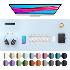 Aothia Leather Desk Pad Protector, Mouse Pad, Office Desk Mat, Non-Slip PU Leather Desk Blotter, Laptop Desk Pad, Waterproof Desk Writing Pad for Office and Home (36" x 17", Baby Blue)