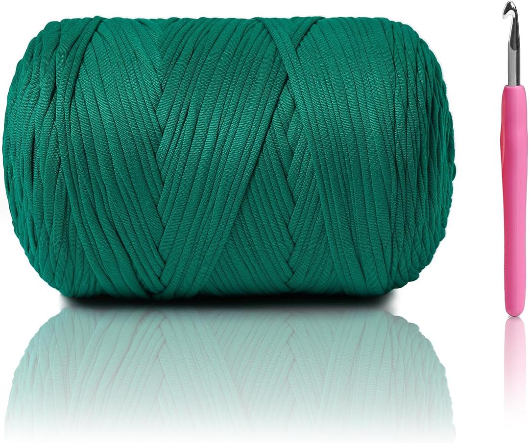 800G228YDS Tshirt Yarn for CrochetingChunky T-Shirt Yarn for Beginner Crochet BagsBasketsCoastersShoesClothesDIY Crafts, Elastic Fabric Thick Hand Knitting Crochet Yarns (Peacock Green)