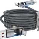 4 in 1 Charging Cable, 240W USB to USB C Cable 10 ft 2 Pack, Fast Charging Multi Charger Cord with Type C/USB A/L Port for iPhone 16/15 /14 Series MacBook iPad Pixel Samsung Switch PS5 Tablet and More