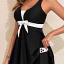 Aleumdr Women Printed Two Piece Tankini Swimsuits Tummy Control Swim Dress High Waisted Boyshort with Pockets, XL