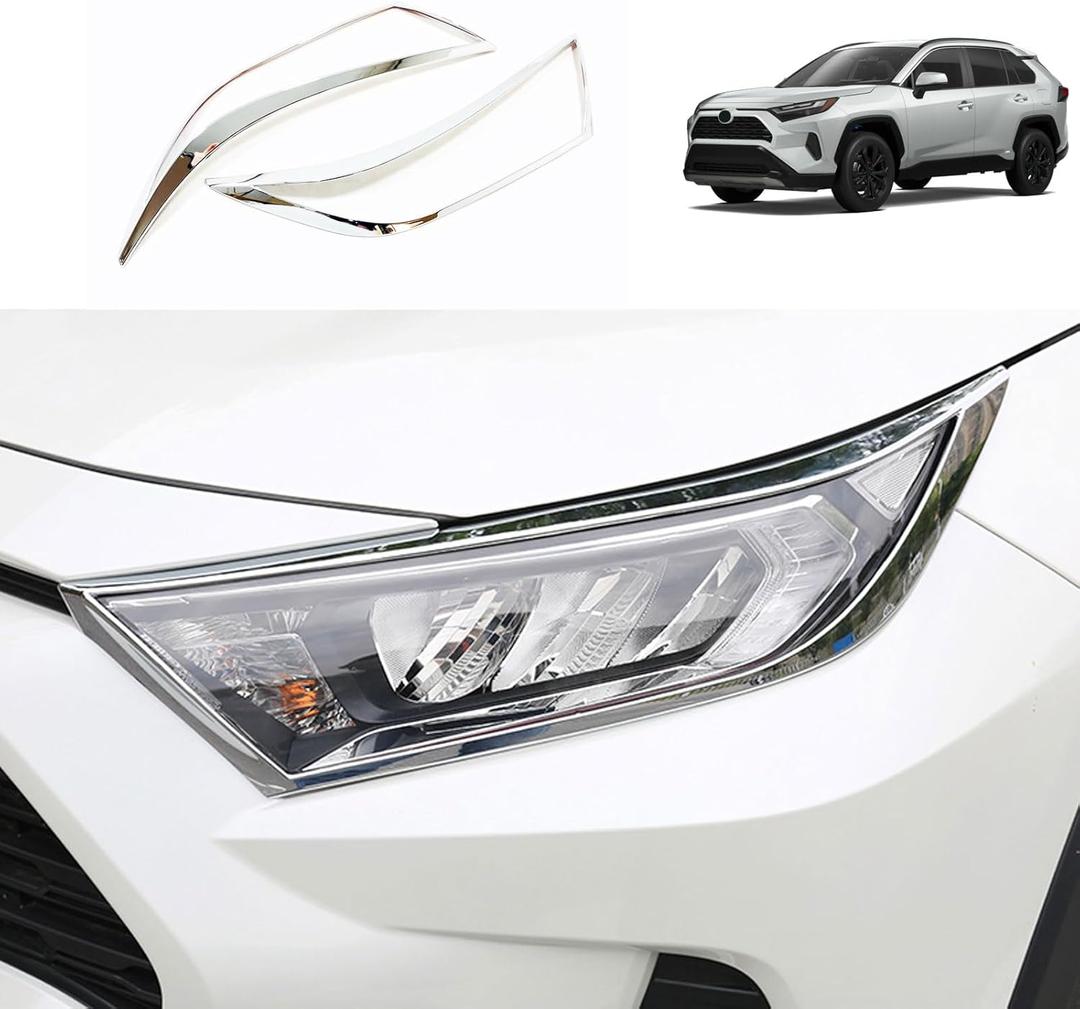 Car Accessories Compatible with Toyota RAV4 2025 2024 2023 2022 2021 2020 2019 Front Headlight Eyelid Eyebrow Frame Cover Trim ABS 2PCS(Glossy Chrome Style)