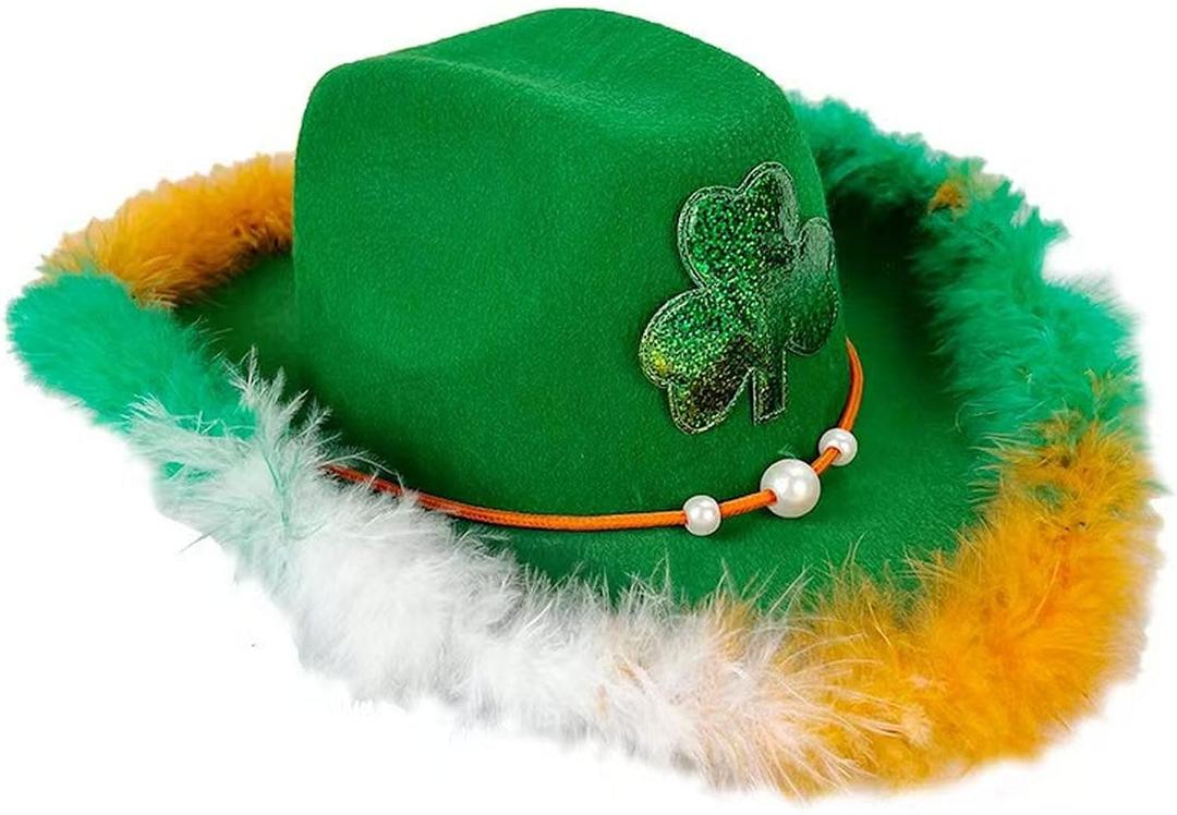 St. Patrick's Day Shamrock Green Decorative Hat, Irish Frayed Cowboy Hat, Suitable for Cosplay Parties, Gatherings, Holidays, and Birthday Gifts