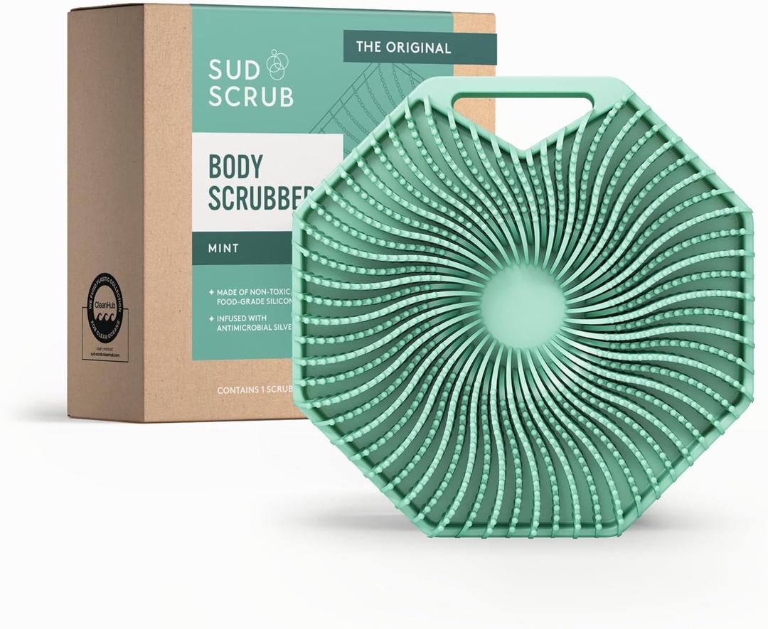 Sud Scrub Antimicrobial Silicone Body Scrubber, Exfoliating Body Scrubber for Sensitive Skin, Eco Friendly Shower Scrubber for Body, Silicone Body Brush for Showering, Mint