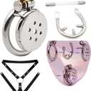 Stainless Steel Flat Plate Protective Cage for Sissy Men, Anti Escape and Slip, New Breathable with Belt and Tube Set -A16CCUS (50mmA)