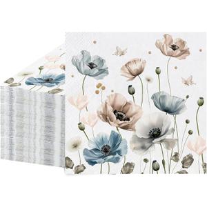 100 Pcs Floral Paper Napkins,Watercolor Boho Floral Napkins Disposable Cocktail Napkins Decorative Beverage Napkin for Wedding, Bridal Shower, Birthday