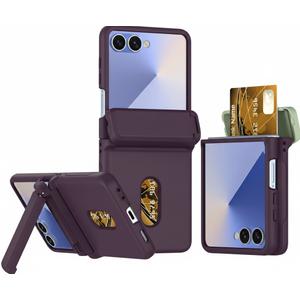 Asuwish Phone Case for Samsung Galaxy Z Flip 7 5G 2025 Cover and Cell Accessories Card Holder Slot Stand Kickstand Silicone Slim Hybrid Dual Layer Protective ZFlip7 Z7 G Flip7 7Z Women Dark Purple