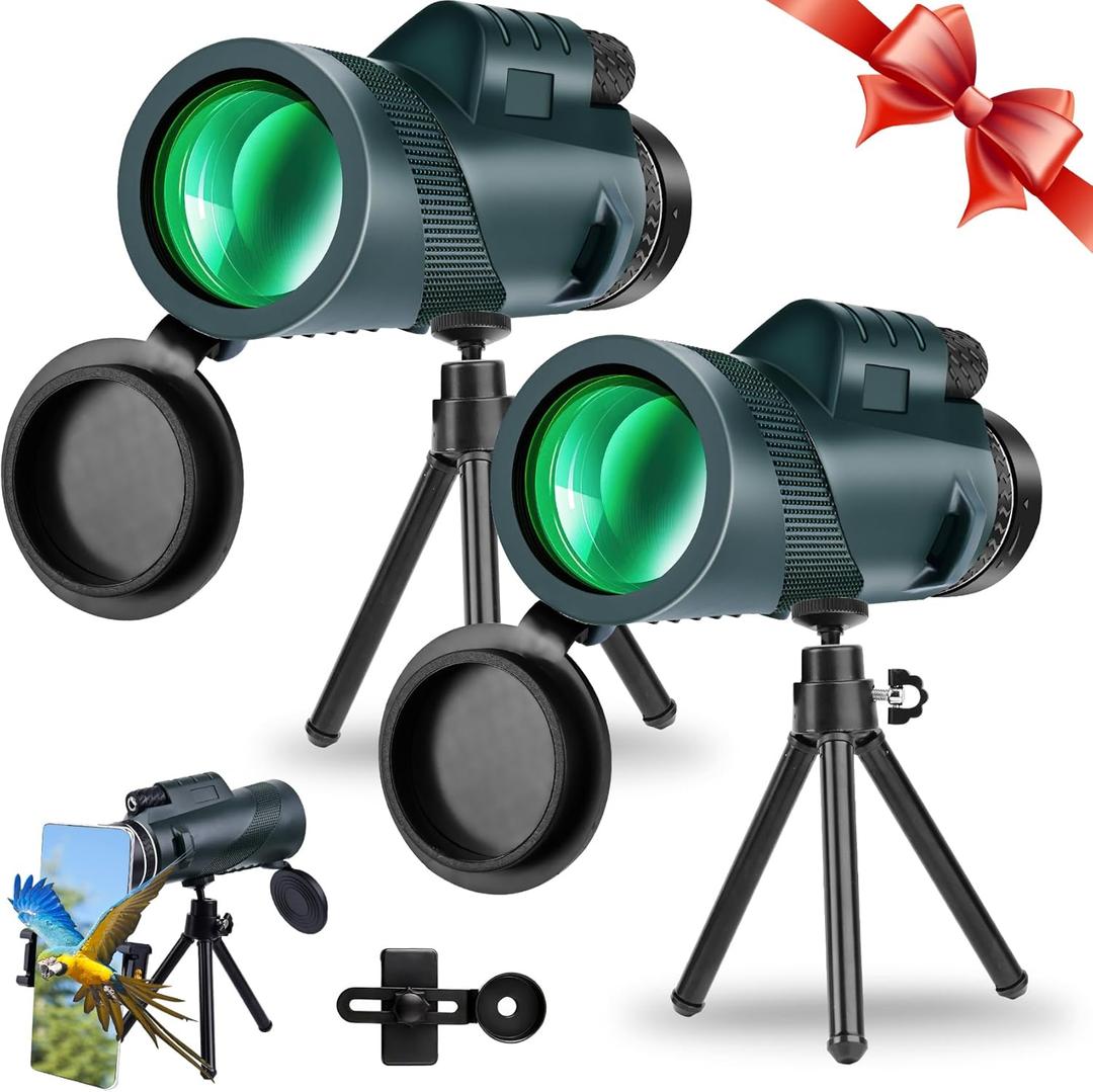 80x100 High Powered Monocular Telescope 2 Packs with Smartphone Holder & Tripod, HD Monocular for Adults with BAK4 Prism & FMC Lens for Hunting Star Bird Watching Wildlife Camping Hiking 80x100 High Powered Monocular Telescope 2 Packs with Smartphone Holder & Tripod, HD Monocular for Adults with BAK4 Prism & FMC Lens for Hunting Star Bird Watching Wildlife Camping Hiking