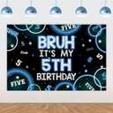 2 x Bruh Its My 5th Birthday Decor 4.92*3.28ft Bruh Its My 5th Birthday Backdrop Banner Blue Black Five Birth day Decor for Boy Happy Five Bday Party Supplies Five Years Old Photo Booth Props