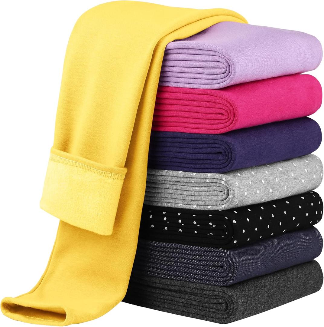 Cooraby Girls Cotton Fleece Lined Leggings Thick Thermal Pants Kids Basic Full Length Tights Winter Warm Clothes (9-10 Years, Yellow)