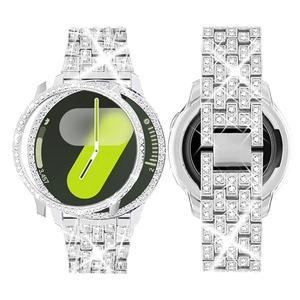 SUPOIX Band with Case ONLY Compatible for Samsung Galaxy Watch 7 44mm, 20mm Women Bling Replacement Strap & PC Protective Bumper Face Cover for Galaxy Watch 7 44mm (Silver/44mm)