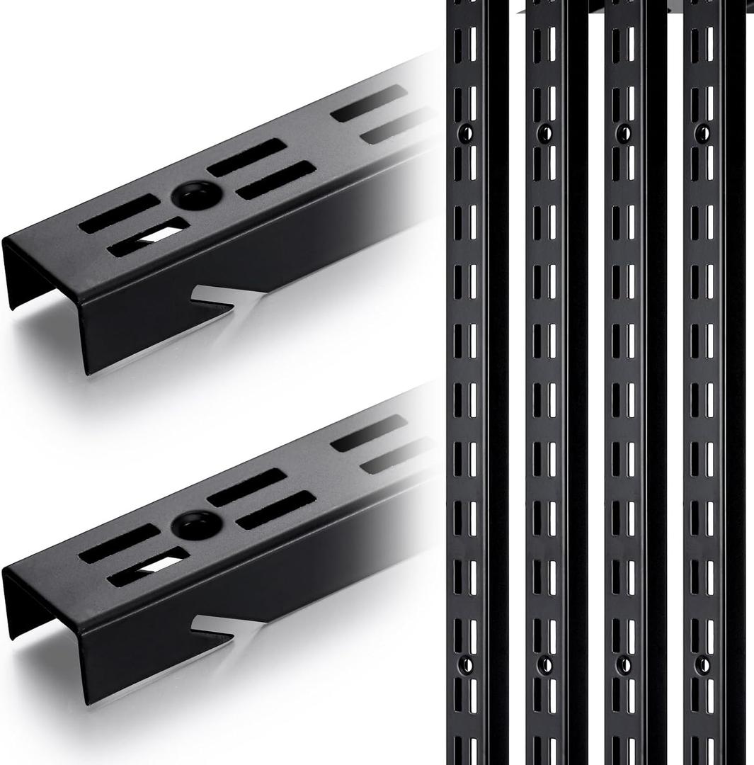 MorningRo 6 Pcs Shelf Rails Bracket Track 47.5 Inches Upright Closet System Hardware Adjustable Wall Standard Shelf Standards for Pantries, Linen Closets, Laundry Rooms, Utility Rooms (Black)