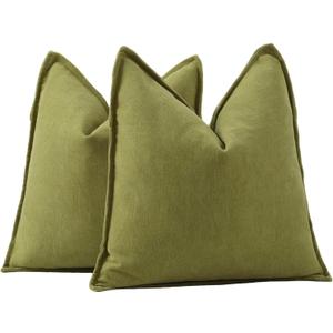 MADIZZ Textured Chenille Throw Pillow Covers Pack of 2 Natural Soft Decorative Accent Pillowcases Boho Neutral Couch Throw Pillow for Bed Home Decor for Sofa Livingroom 16x16 inch Moss Green