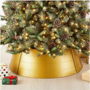Glitzhome 40.5" D Christmas Gold Hammered Metal Tree Collar, Decorative Tree Stand Cover Tree Ring for Christmas Decor
