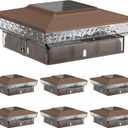 Solar Post Cap Lights, 6-Pack Upgraded Outdoor Deck Fence Post Solar Lights for 4x4 5x5 Wood/Vinyl Posts, IP65 Waterproof, 10-12 Hours Warm/Cool White Glow for Garden/Patio/Porch - Brown