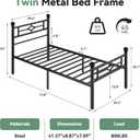 BedsPick Twin Bed Frame with Headboard and Footboard, Metal Platform Bed Frame with Round Corner Ball, 800 LBS Heavy Duty Steel Slats Support, No Box Spring Needed/Noise-Free/Easy Assembly, Black