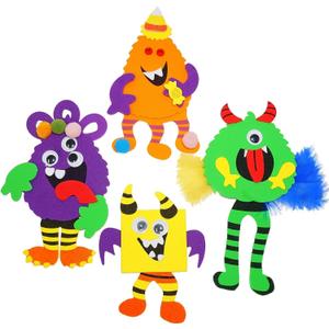 4E's Novelty Halloween Crafts for Kids (12 Pack) Silly Monsters Foam Magnet Fall Crafts Bulk, Halloween Party Activities for Kids Ages 3-5, 4-8