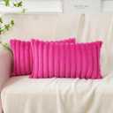 Soleebee Set of 2 Throw Pillow Covers Soft Cozy Velvet Pillowcase Faux Rabbit Fur Cover for Couch Sofa Bed Chair Home Decorative Pillows Cover (12x20 Inch, HOT Pink)