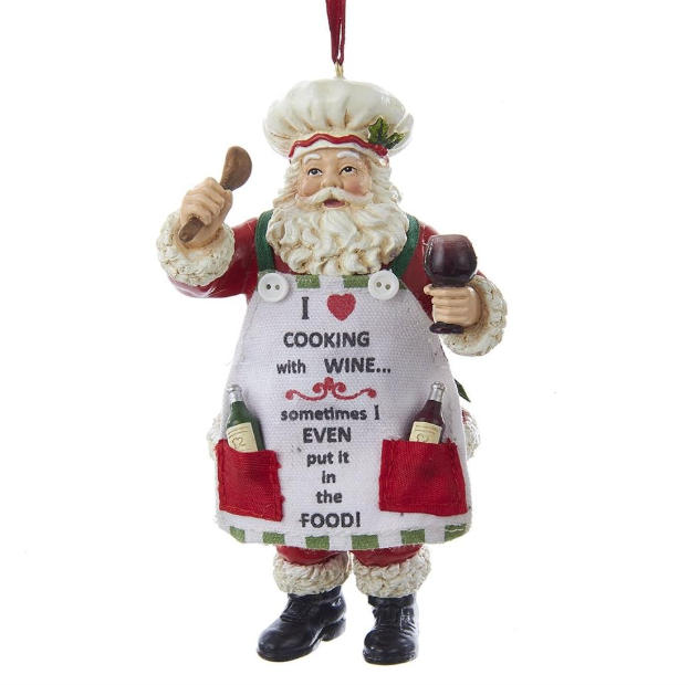 Kurt Adler 5" Santa Chef with Wine Resin Ornament