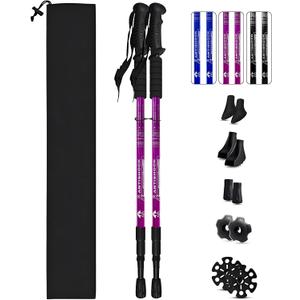 Trekking Poles, Adjustable Telescopic 3-Section Hiking Poles, Lightweight Aluminum Trekking Poles for Hiking, Backpacking, Anti-Shock Walking Sticks for Men Women Kids, 2Pack