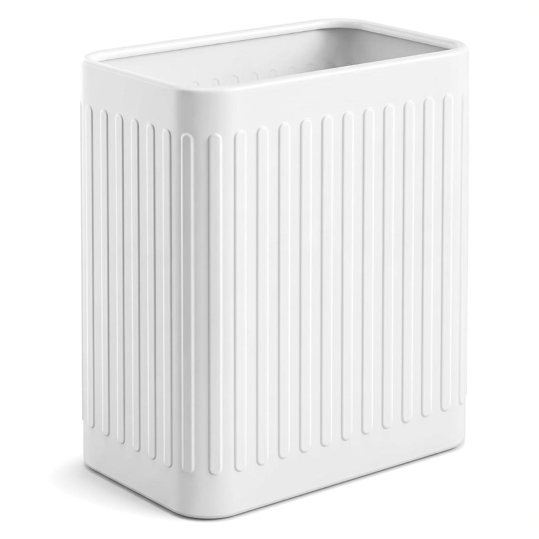 TrashAid Small Bathroom Trash Can, 2.1 Gallon Bathroom Garbage Can, Stainless Steel Waste Basket for Office, Under Desk, Bedroom, Rv, White