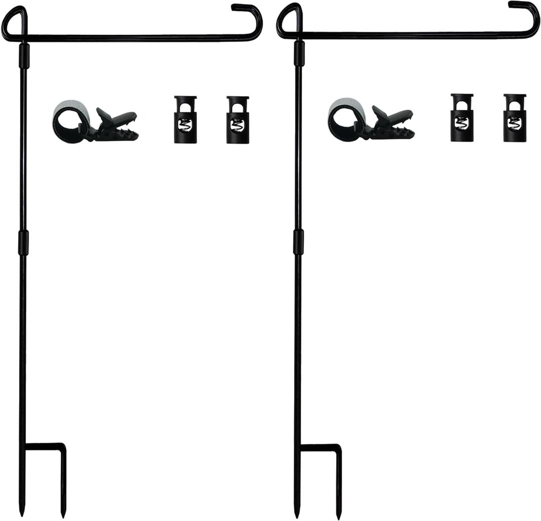 Garden Flag Pole Stand Holder, 2 Pack Garden Flags for Outside with Flag Stopper and Clip Waterproof Powder-Coated Paint