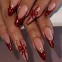 4 x 24 Pcs Christmas Press on Nails Long Stiletto Red French Tip with Glitter Design Almond Fake Nails Full Cover Glossy Red Bow Pattern False Nails Artificial Acrylic Stick on Nail for Women (Styl 37)