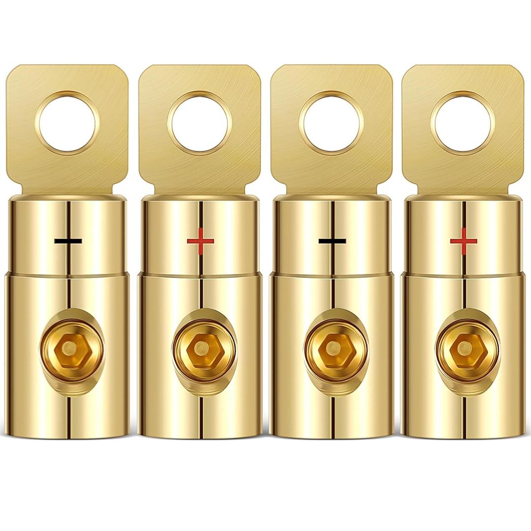 4 Pcs 1/0 Gauge Wire Connector 1/0 Battery Terminal AWG Gauge Gold Screw Battery Ring Terminals