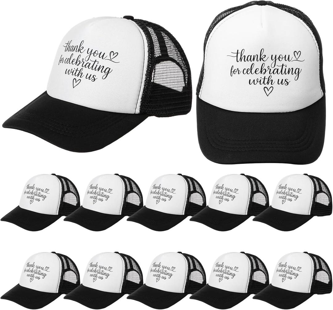 Hercicy 10 Pack Wedding Party Favors Gifts for Guests Thank You for Celebrating with Us Wedding Trucker Hats Party Gifts Bulk for Men Women His and Hers Engagement Gift Bridal Shower Baseball Cap