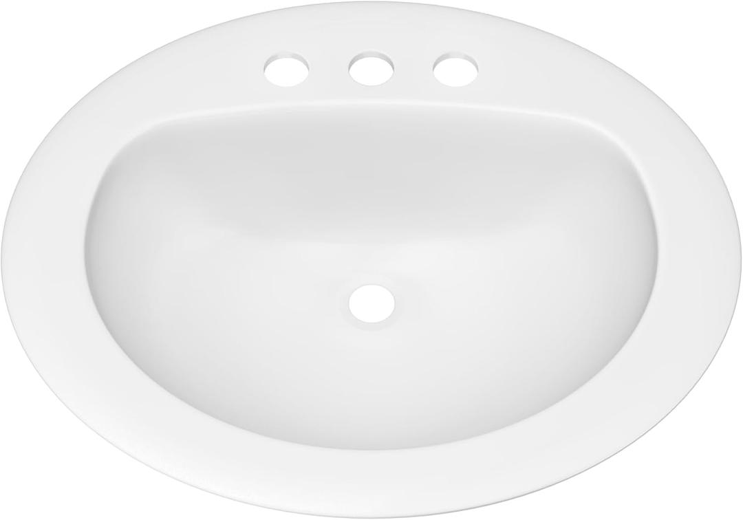 PROFLO PF20178 Rockaway 20-1/2" Oval Vitreous China Drop In Bathroom Sink with Overflow and 3 Faucet Holes at 8" Centers - White