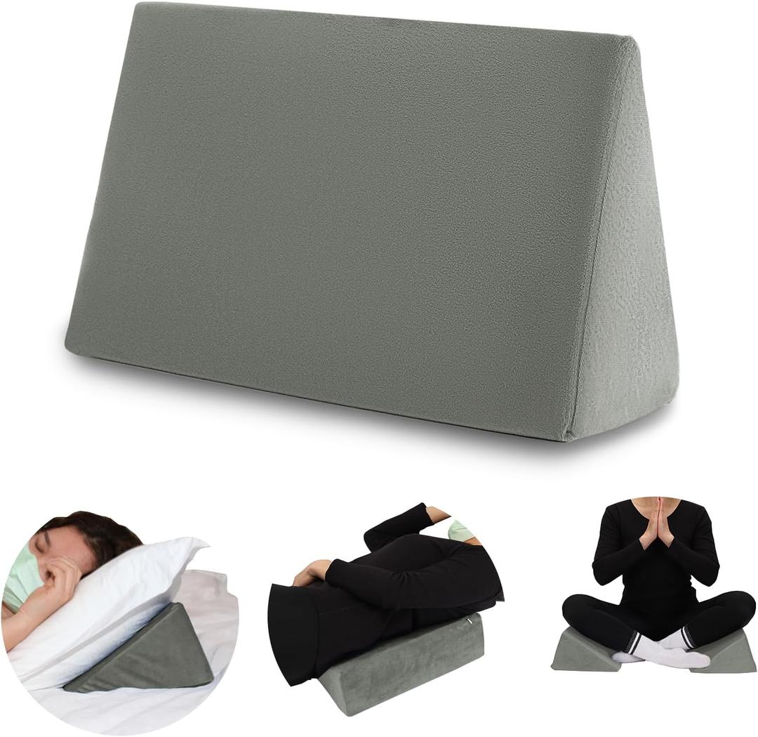 Small Wedge Pillow, Wedge Pillow for Bed Sores, Positioning Pillow, Positioning Wedge, Mini Pillow for Laptop and Yoga, Small Foam Wedge for Chair (1 Unit, Grey)
